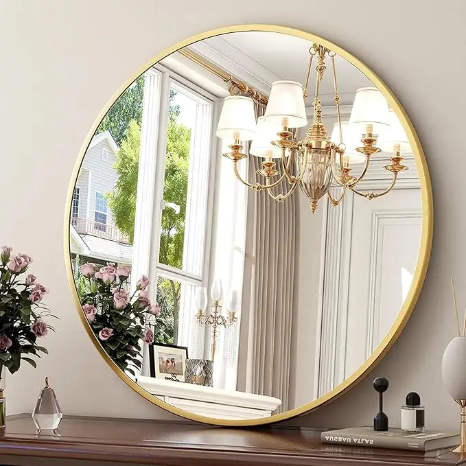 Round Metal Wall Mirror for Entryway and Living Spaces