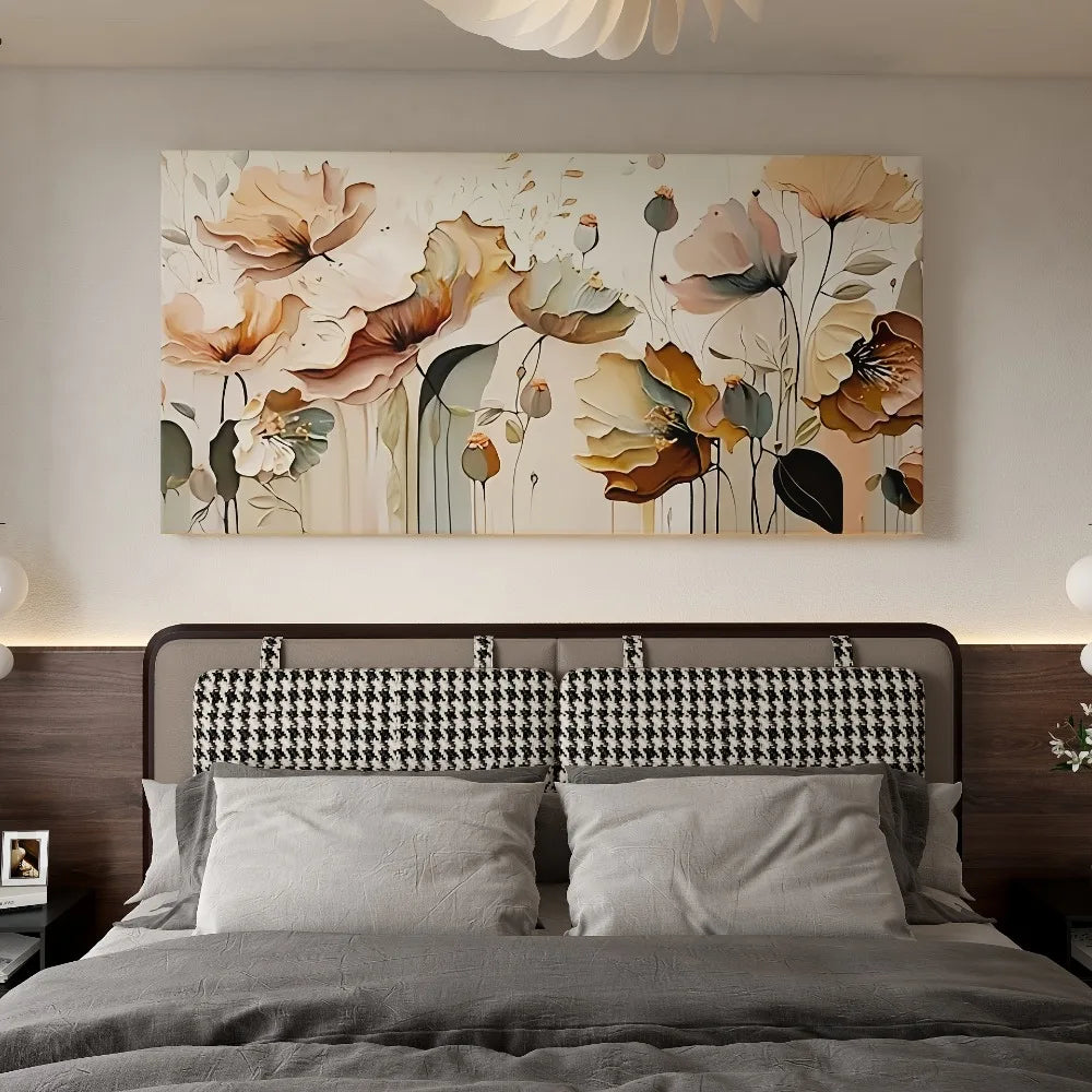 Abstract Floral Canvas Art With Pine Frame For Home Decor
