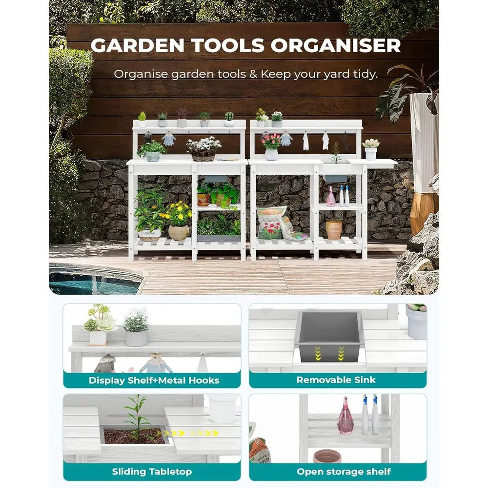 Outdoor Garden Workbench With Detachable Sink HDPE Table