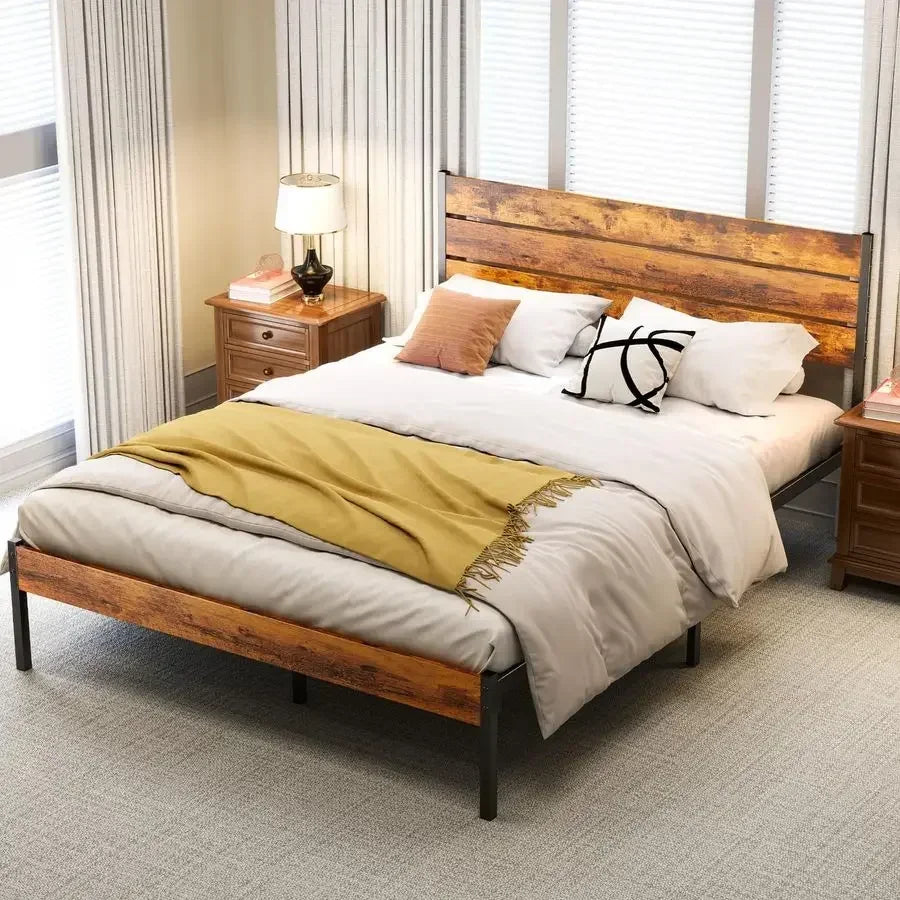 Full Size Bed Frame with Headboard, 800LBS Mattress Foundation with All Sturdy Metal Support, Under Bed Storage, No Box Spring