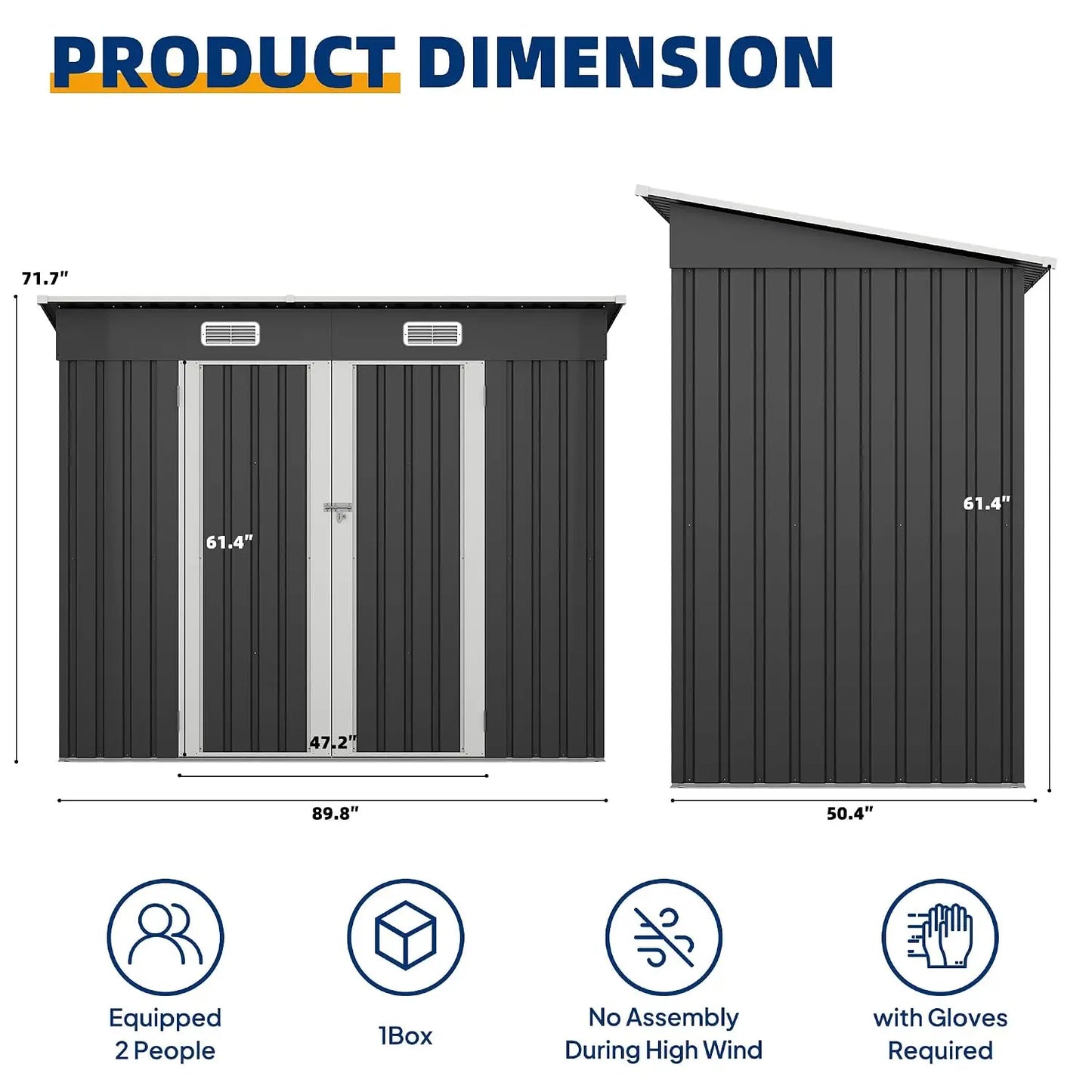 Metal Shed With Sloped Roof And Lockable Door For Outdoor Storage
