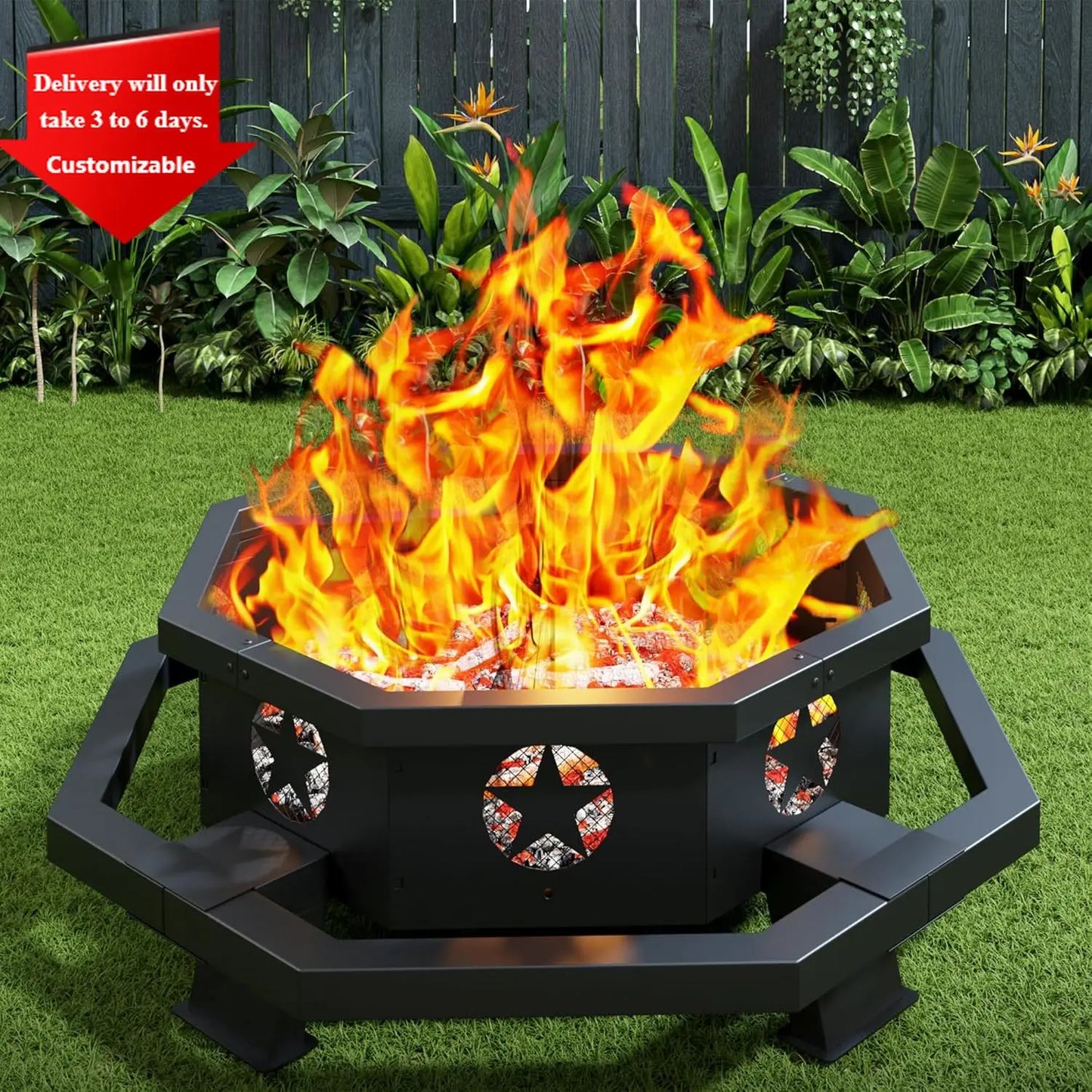 Premium Hexagonal Outdoor Wood Fire Pit With Poker