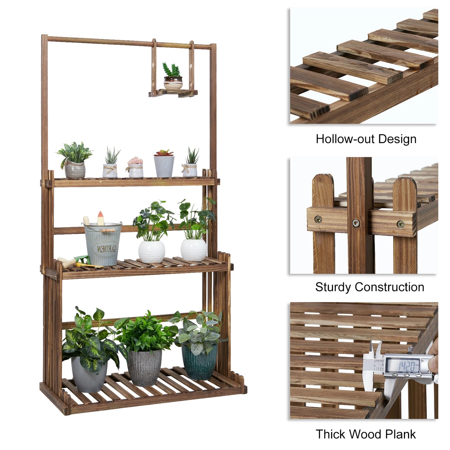 Wooden 3-Tier Hanging Plant Stand For Indoor Outdoor