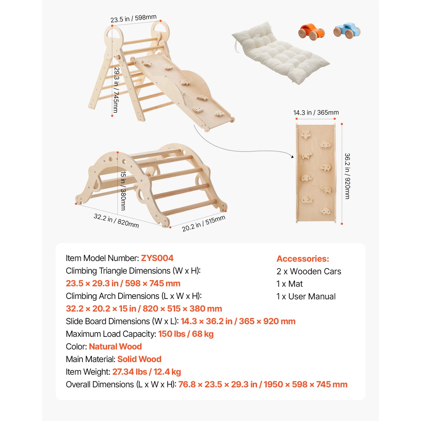 SucceBuy Pikler Triangle Set 9 In 1 Toddler Climbing Toys Indoor Playground