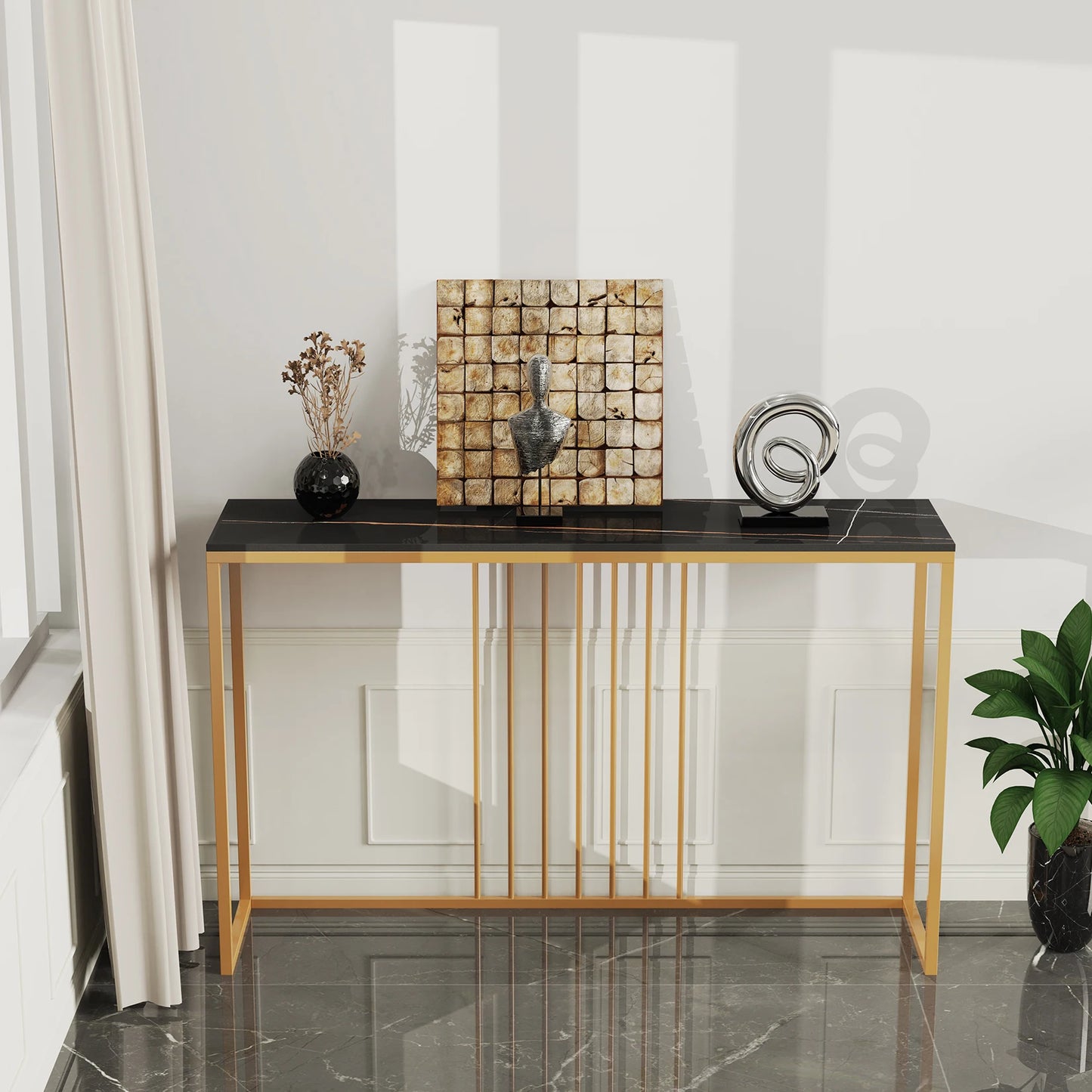 Bingopaw Console Table With Sintered Top And Metal Legs Hallway