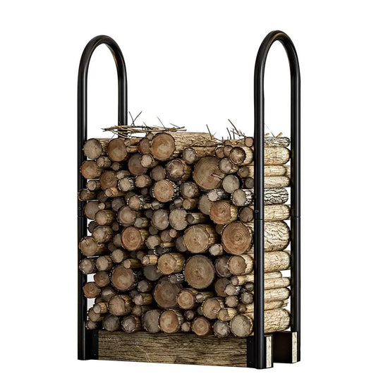 Fire Beauty Firewood Log Rack Adjustable Bracket Kit, Fireplace Wood Storage Holder,Black Powder,Coated Steel, Outdoor and Indo