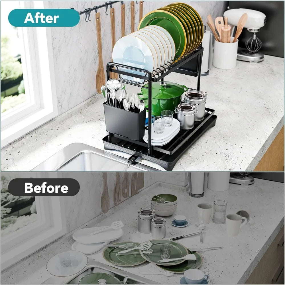 NBVCX Two Tier Dish Drying Rack For Kitchen Counter