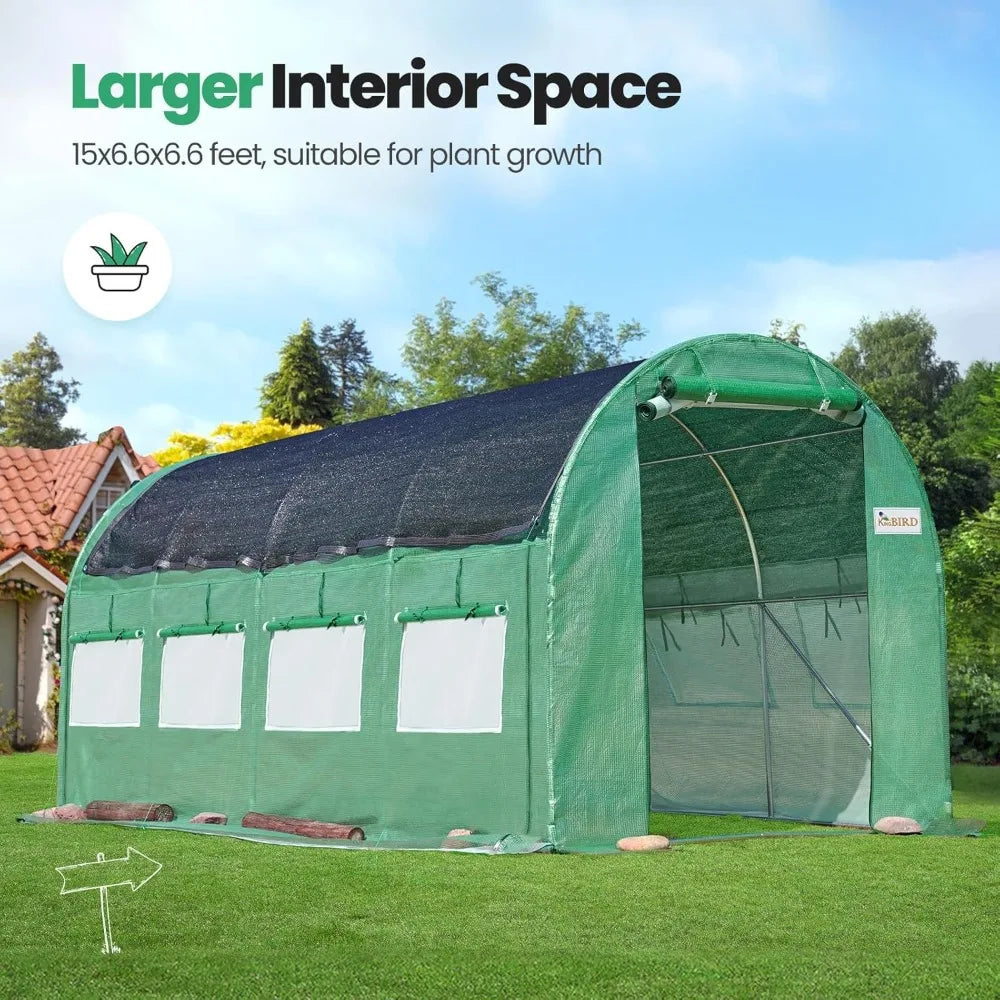 15x6.6x6.6FT Greenhouse for Outdoors, Large Walk-in Heavy Duty Galvanized Steel Frame, Mesh Door Screen Window