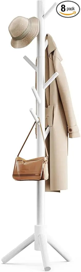 XIUWO Height Adjustable Wooden Coat Tree With 8 Hooks