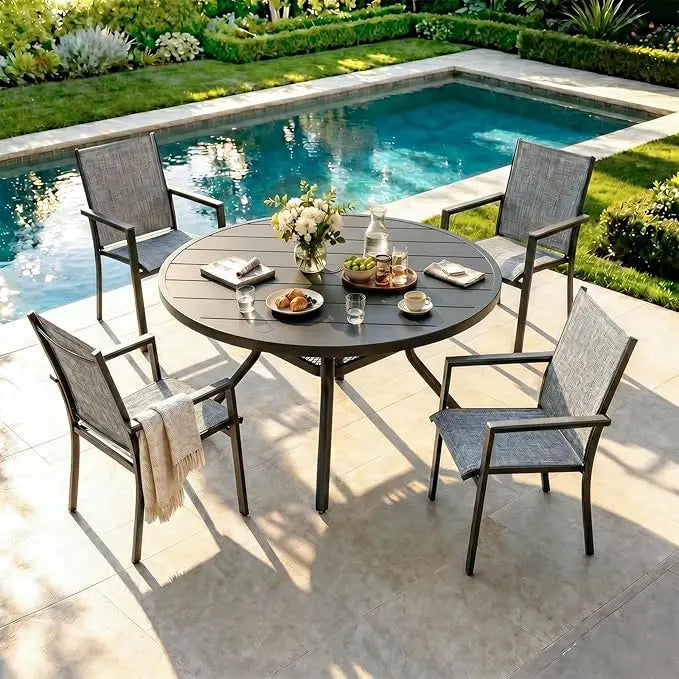 NBVCX Modern Round Outdoor Dining Set For Four All Weather