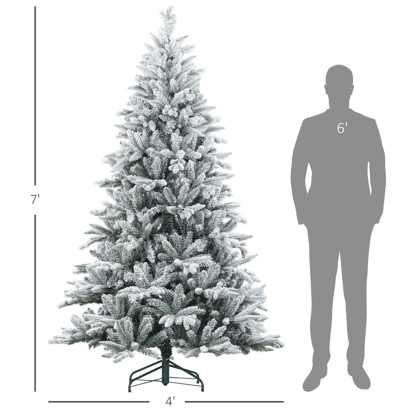 Snow Flocked Artificial Christmas Tree With 1401 Tips Hinged Stand