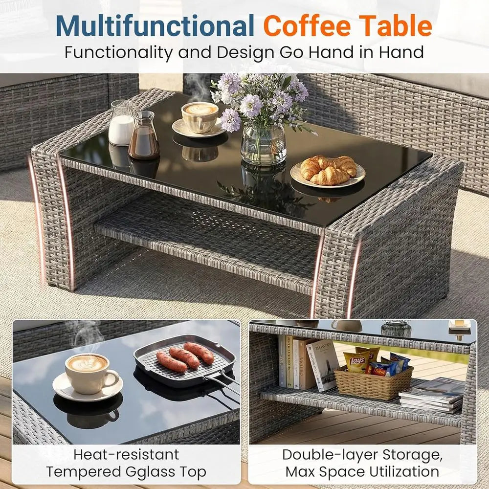 4-Piece Outdoor Patio Furniture Set With Wicker And Glass Table