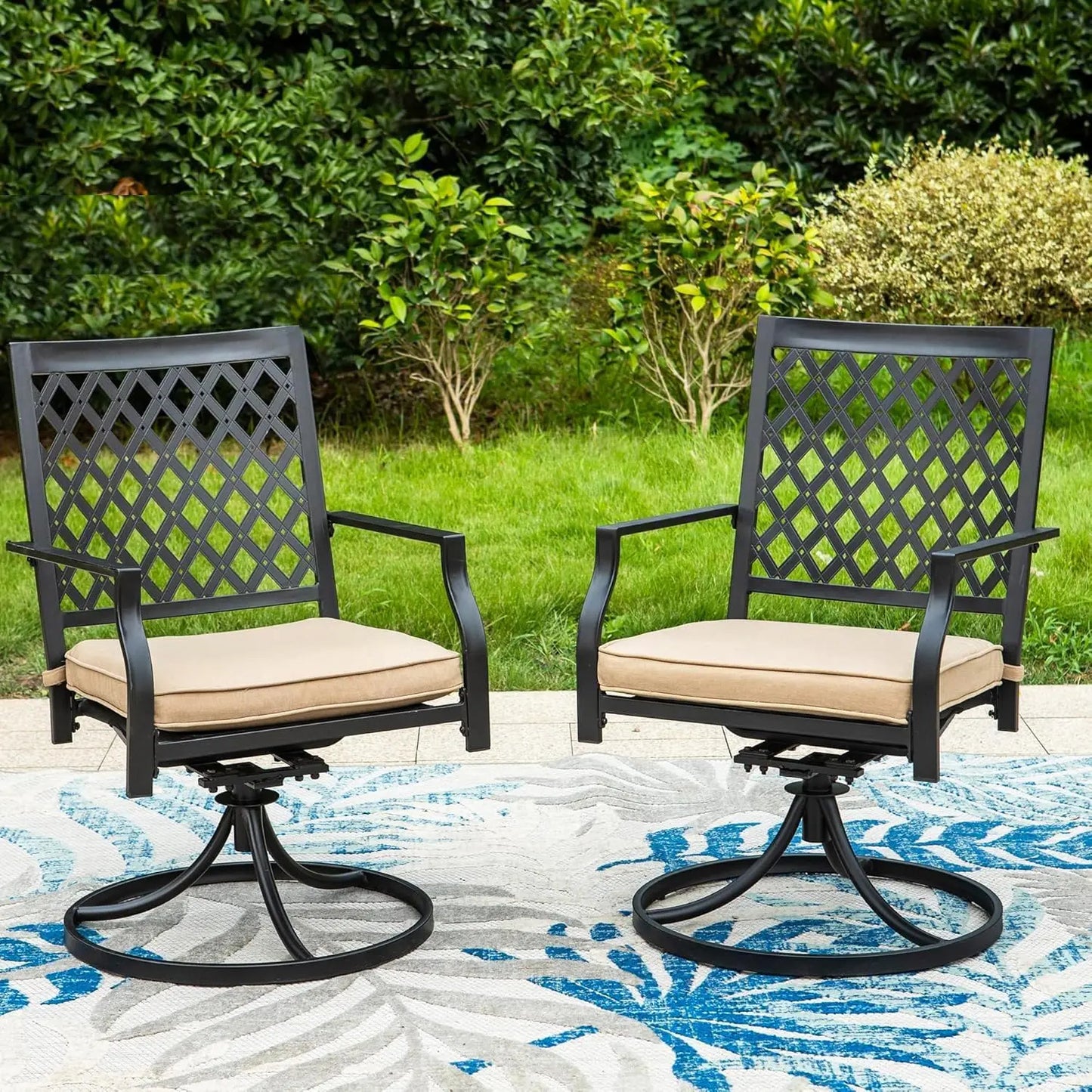 Outdoor Metal Swivel Chairs Set Of 2 With Cushions