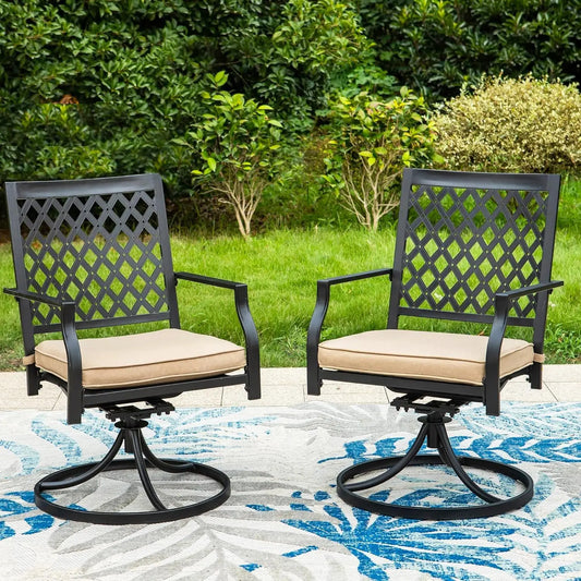 Outdoor Metal Swivel Chairs Set Of 2 With Cushions