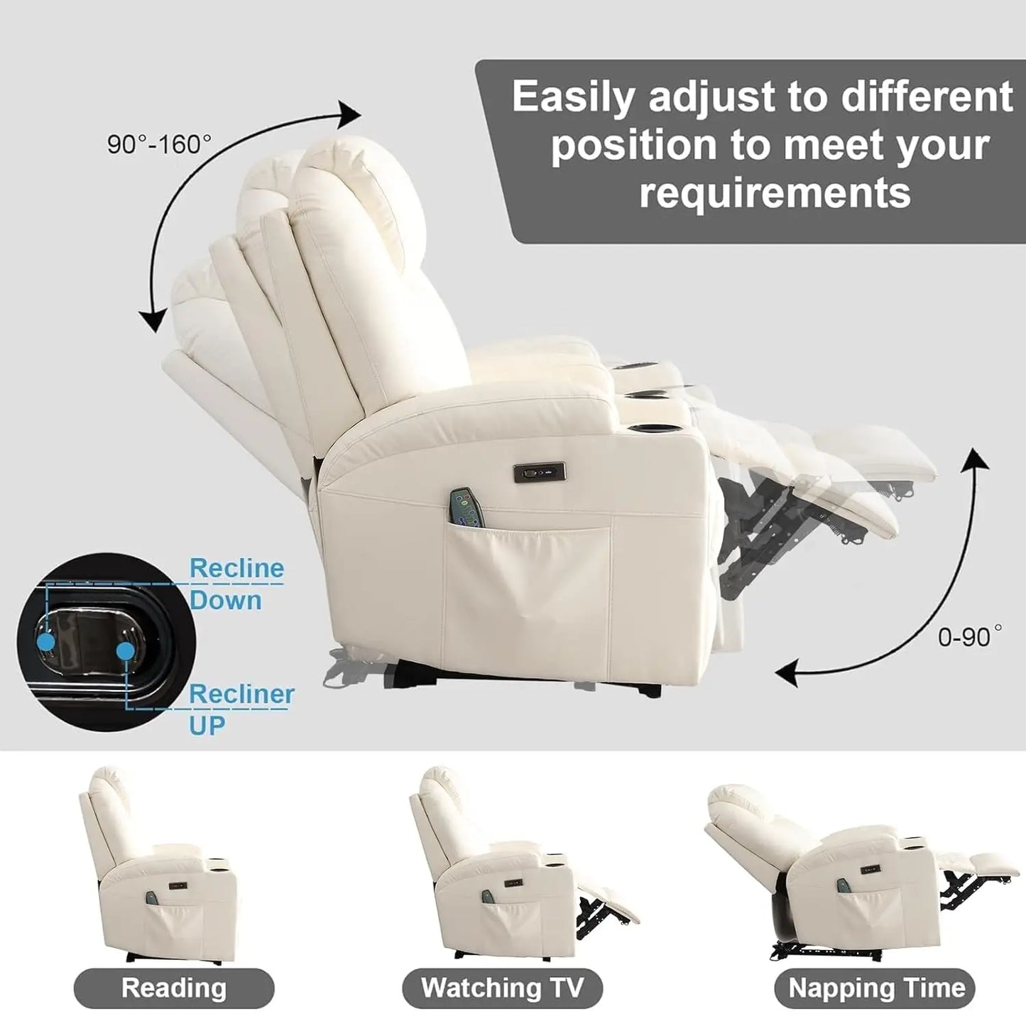 Power Recliner Chair With Heat And Massage PU Leather