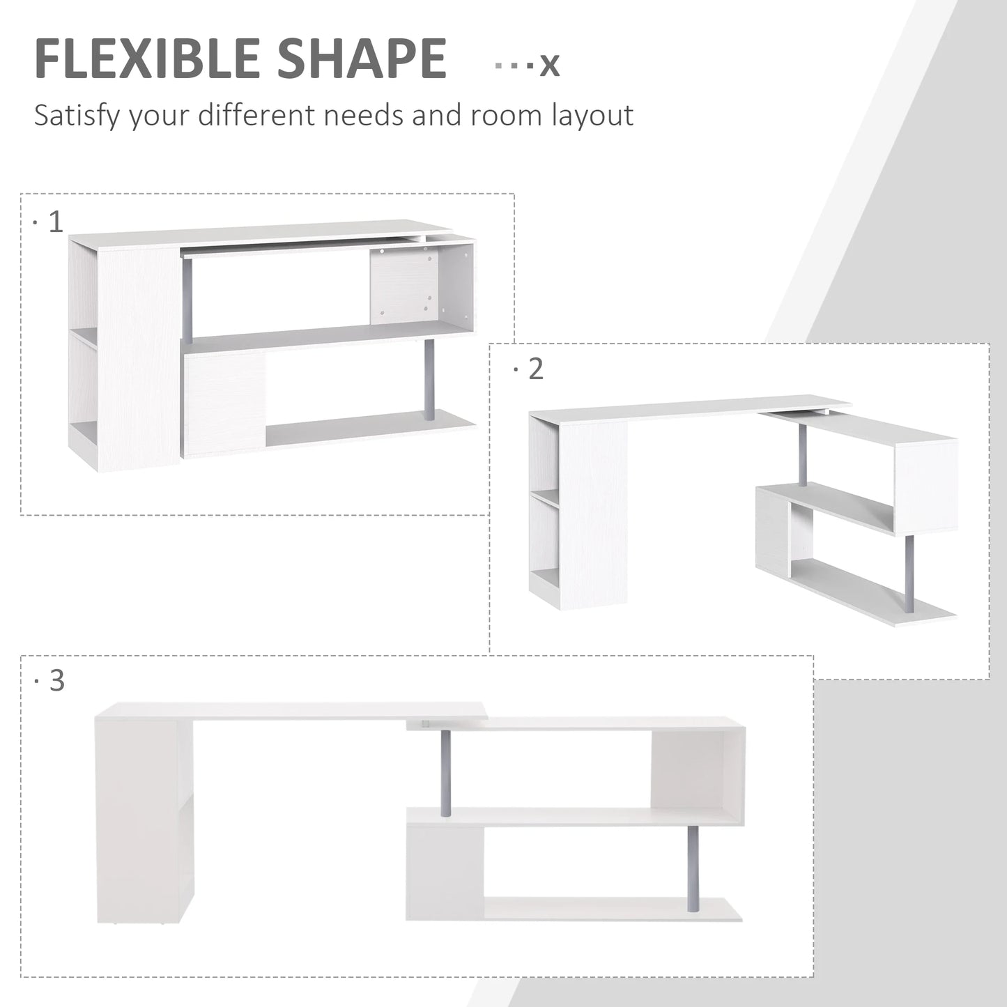 White L Shaped Corner Desk With 3 Tier Shelves