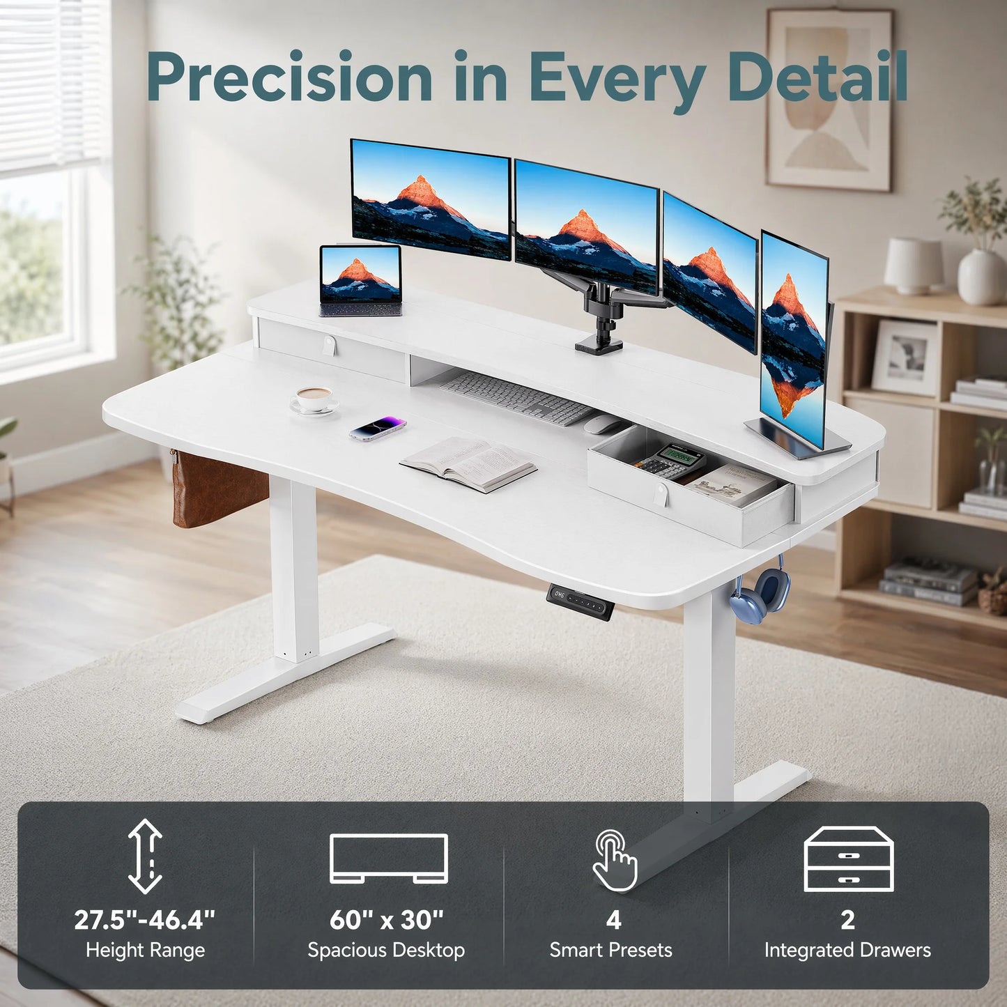 K Kyspho Electric Standing Desk With Two Drawers And Hooks