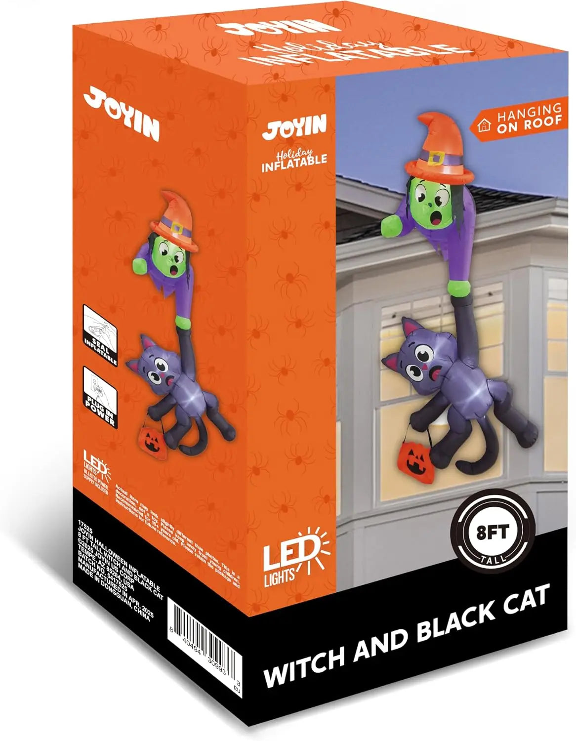 Halloween Witch And Cat Inflatable Roof Decoration With LED Lights