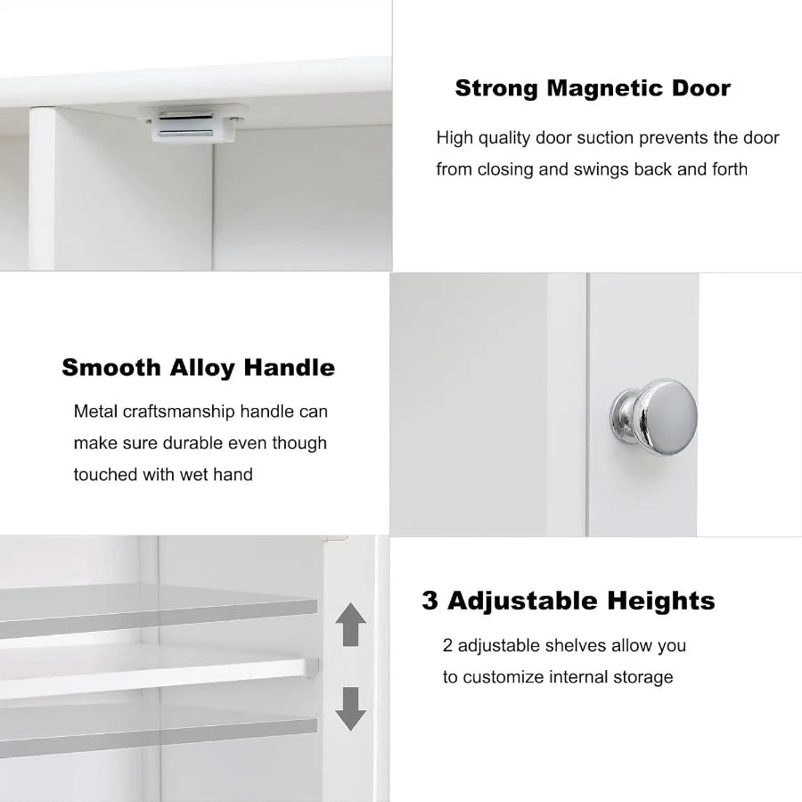XIUWO Medicine Cabinet With Mirror And Adjustable Shelves For Bathroom