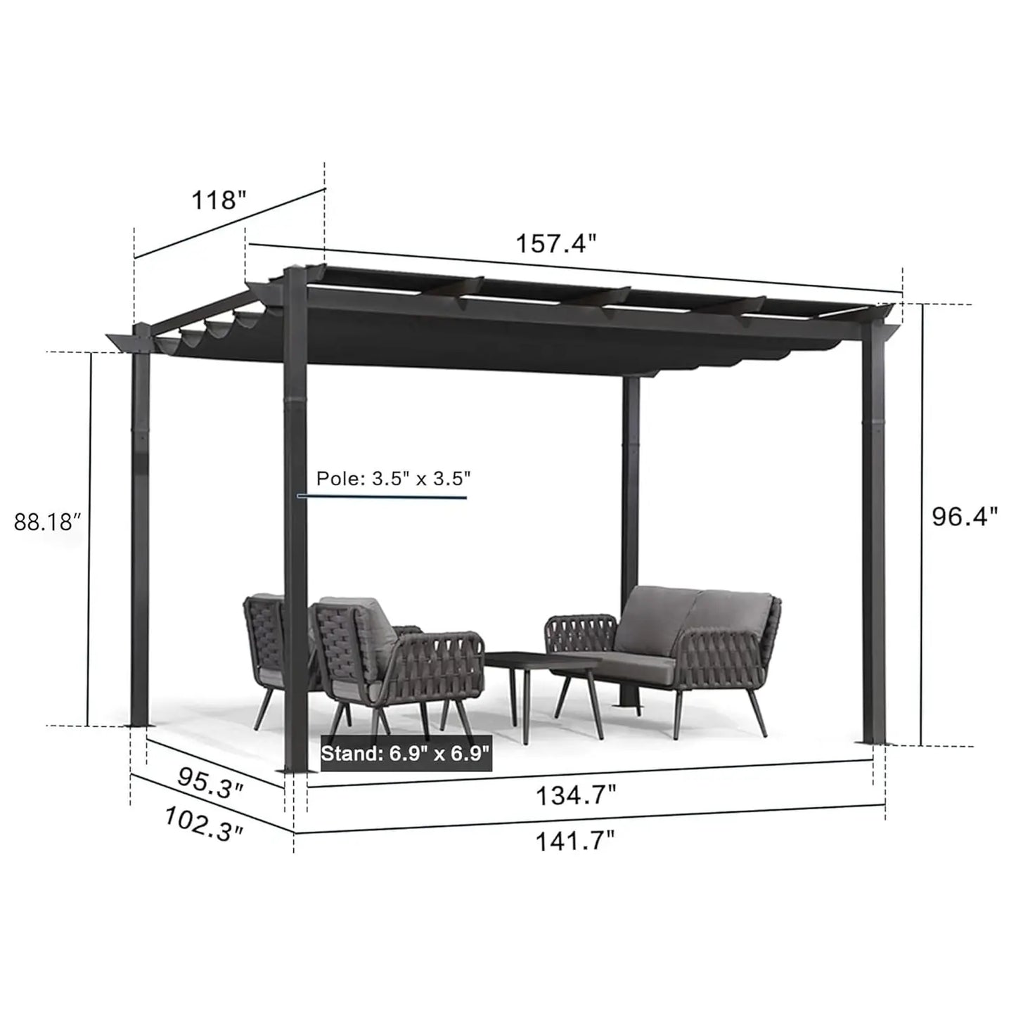 Aluminum Pergola With Retractable Double Canopy Wind Resistant Outdoor