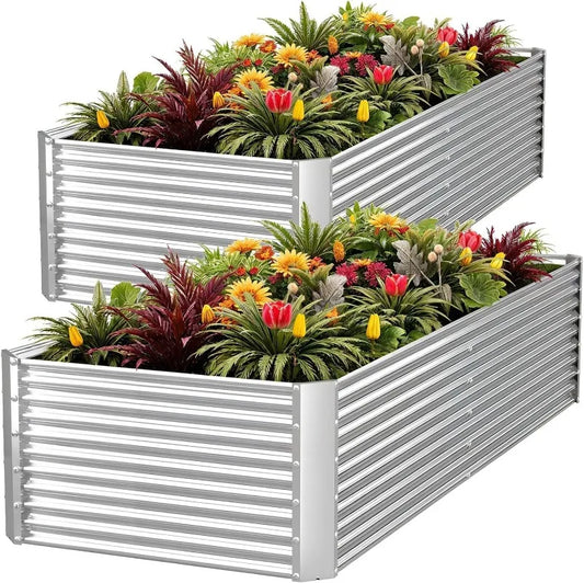2pcs Tall 8x4ft Galvanized Raised Garden Bed Outdoor,Above Ground Garden Bed for Vegetable,Metal Raised Beds for Flower