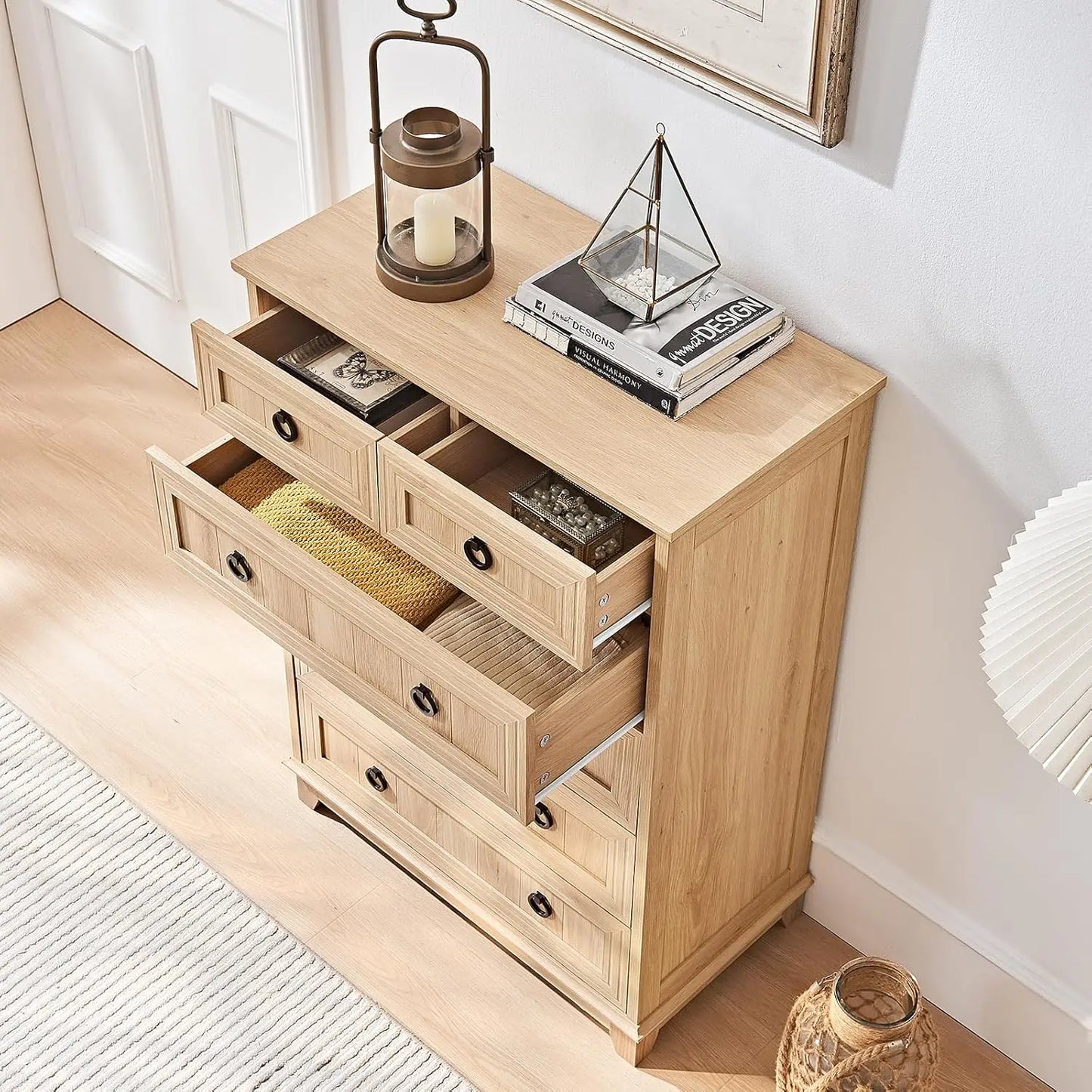 Rustic Wood 6 Drawer Dresser With Metal Handles For Bedroom