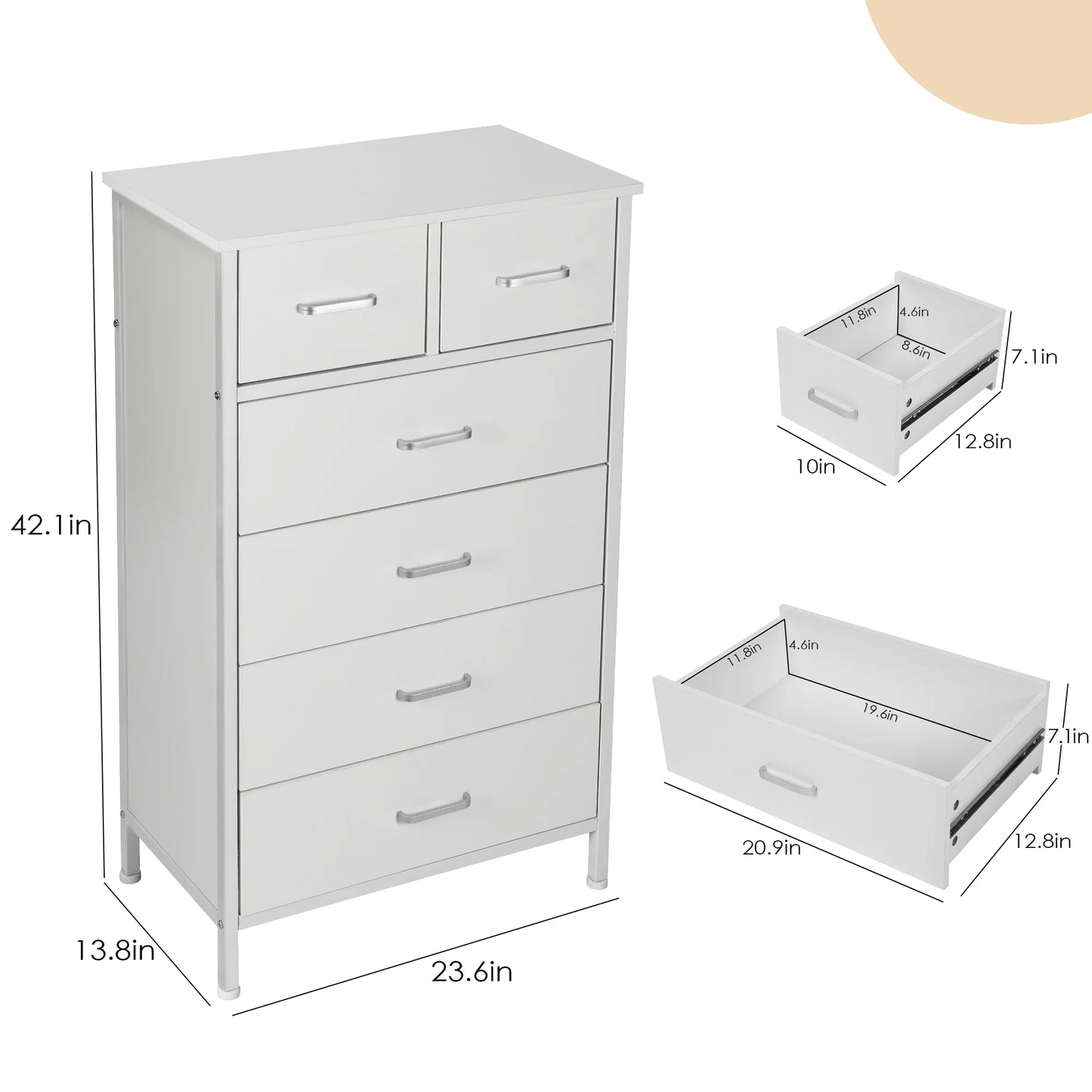 Six-Drawer Dresser With Steel Frame For Bedroom And Living Room