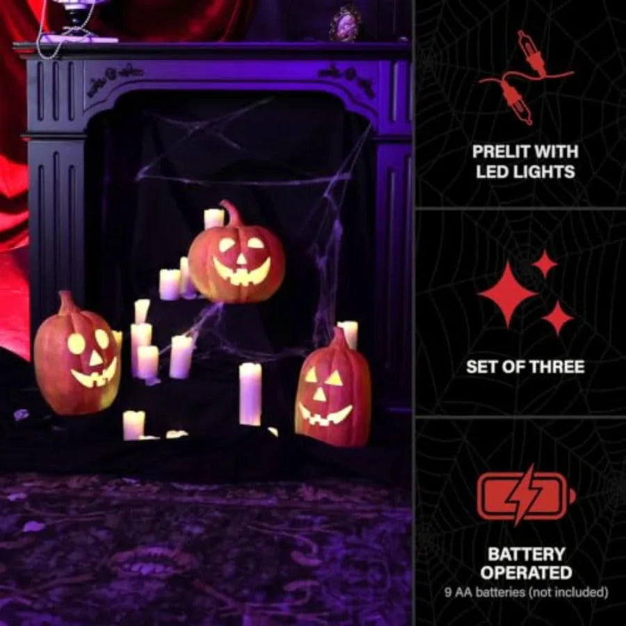 Lighted LED Jack O Lantern Halloween Decorations with Flickering Glow