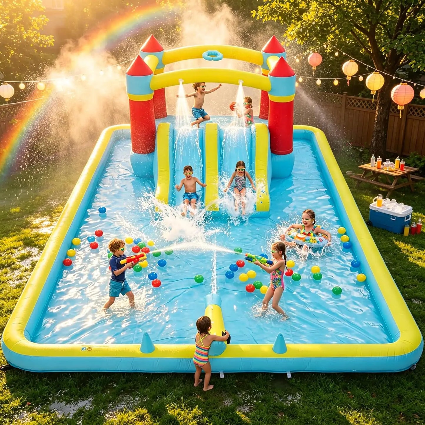 Inflatable Water Slide Bounce House 7 In 1 Backyard Fun