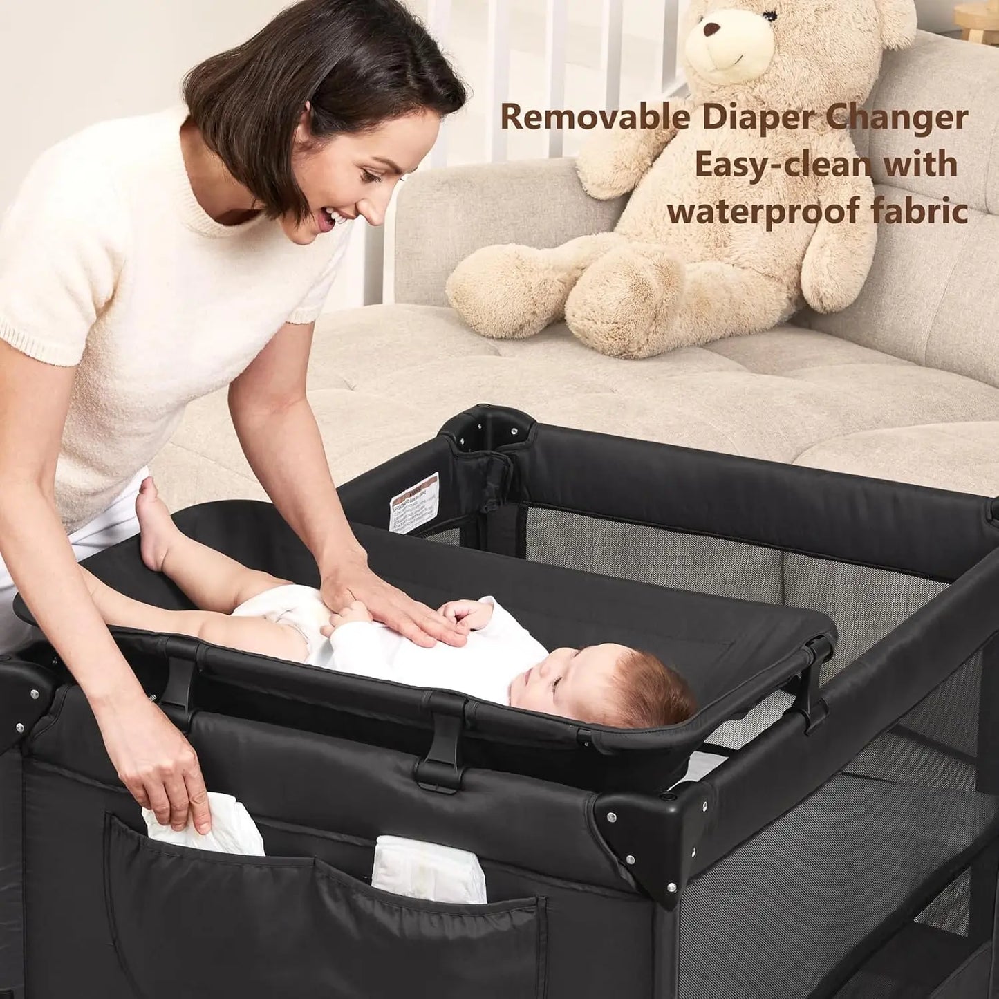 Portable Baby Bassinet Bedside Crib With Mattress And Diaper Changer