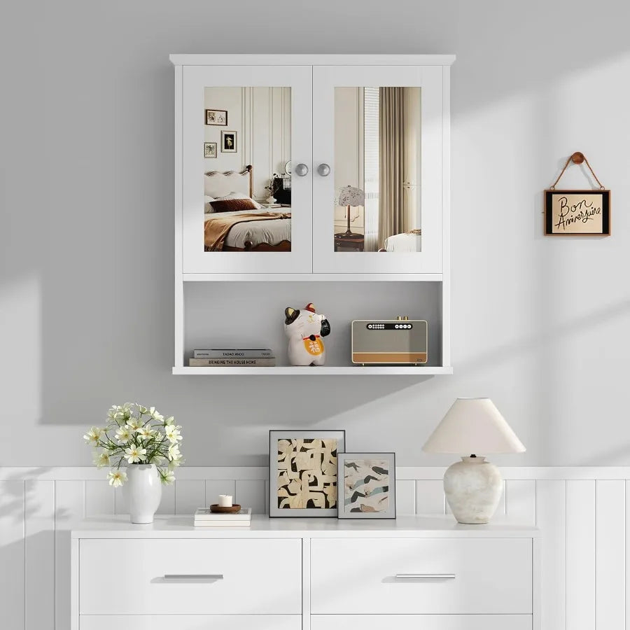 XIUWO Wall Mounted Medicine Cabinet With Mirror And Adjustable Shelves