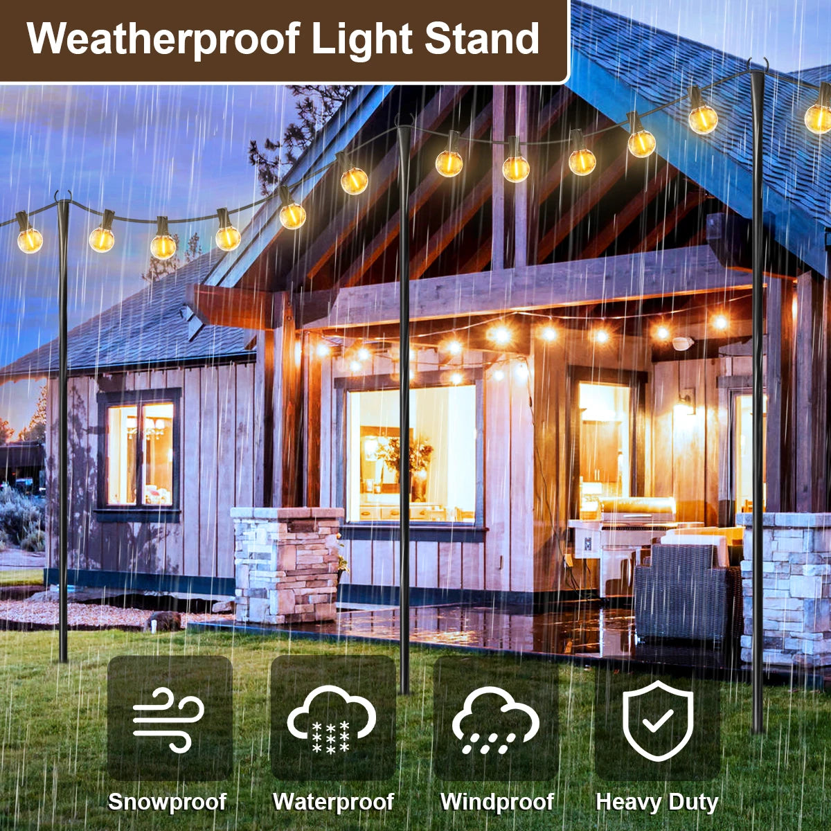 Aiopp Outdoor String Light Poles, Heavy Duty Metal Lamp Stands