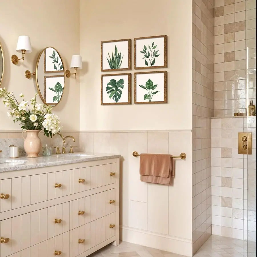 Framed Botanical Wall Art For Bathroom Minimalist Plant Print