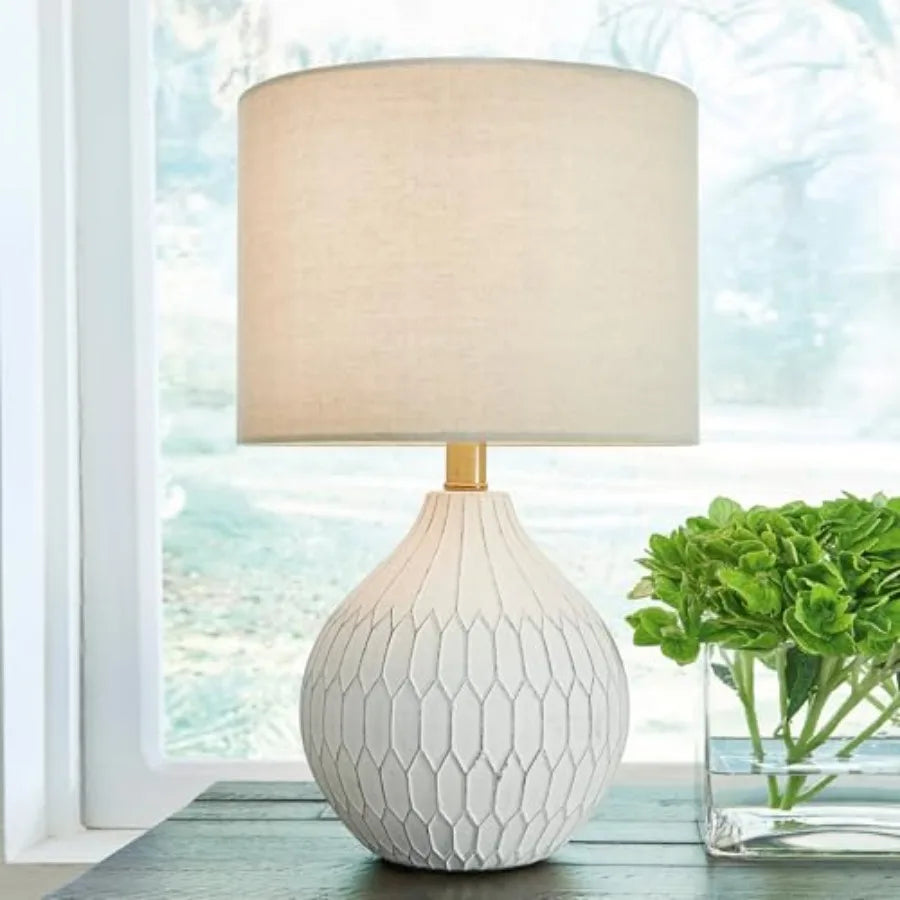 Contemporary Table Lamp With Drum Hardback Fabric Shade