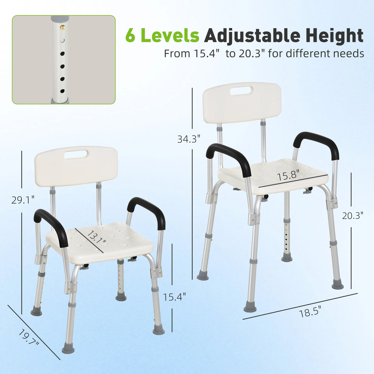 HOMCOM Adjustable Shower Chair With Detachable Arms for Seniors