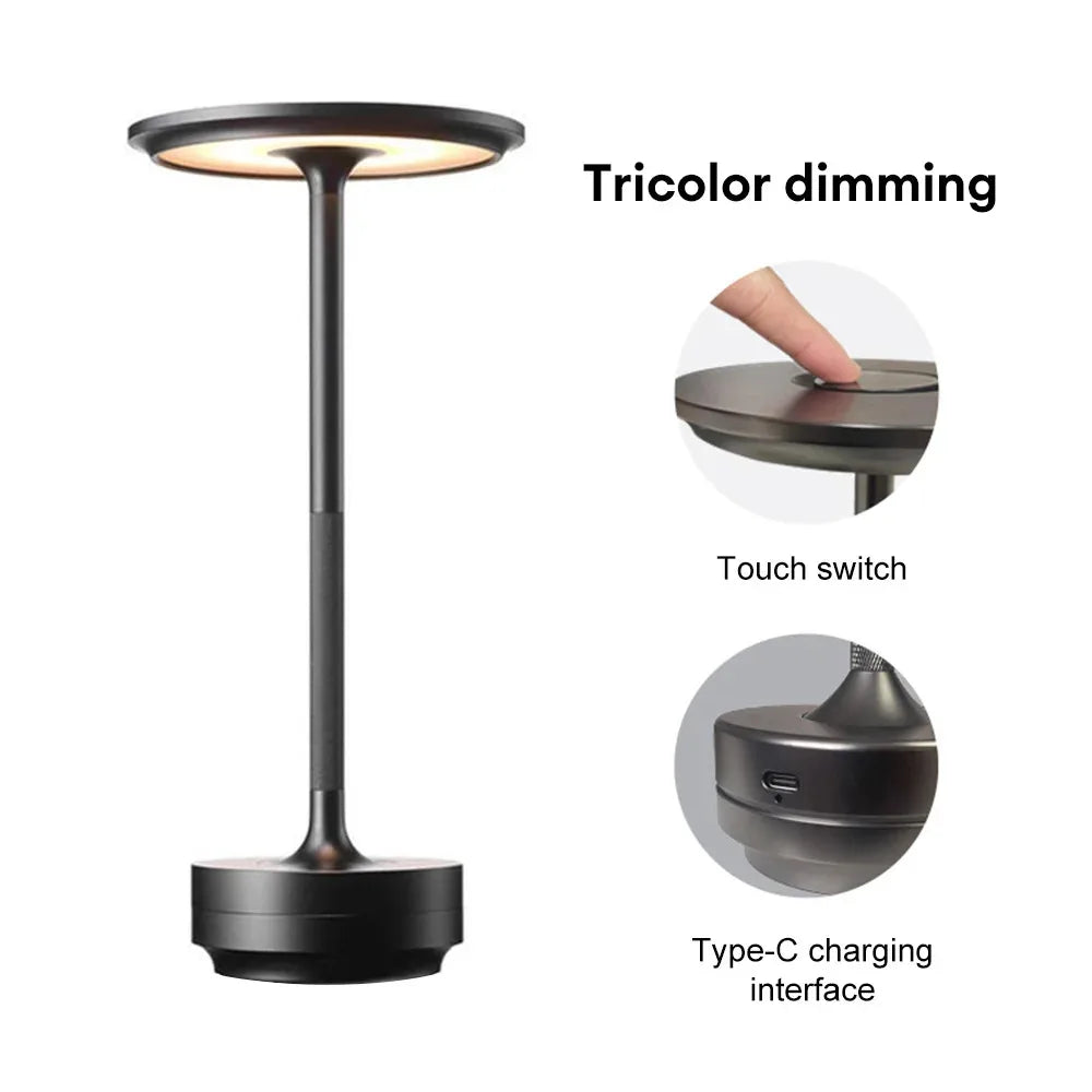 LED Desktop Lamp USB Touch Dimming Metal Recharge Night Light For Coffee Bar Restaurant Bedside Reading Decoration Table Lamps