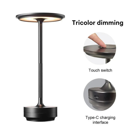 LED Desktop Lamp USB Touch Dimming Metal Recharge Night Light For Coffee Bar Restaurant Bedside Reading Decoration Table Lamps