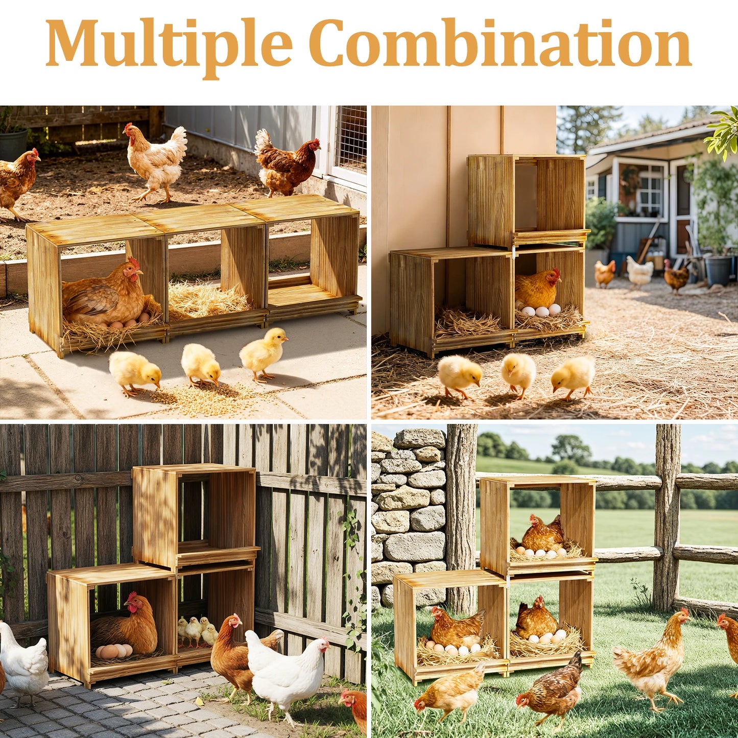 BORWART 3-Compartment Wooden Nesting Box For Chickens And Ducks
