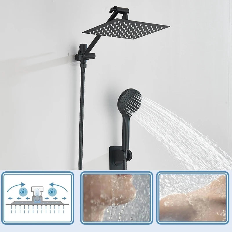 Square Stainless Steel Shower Kit With Luxury Hand Shower and Valve