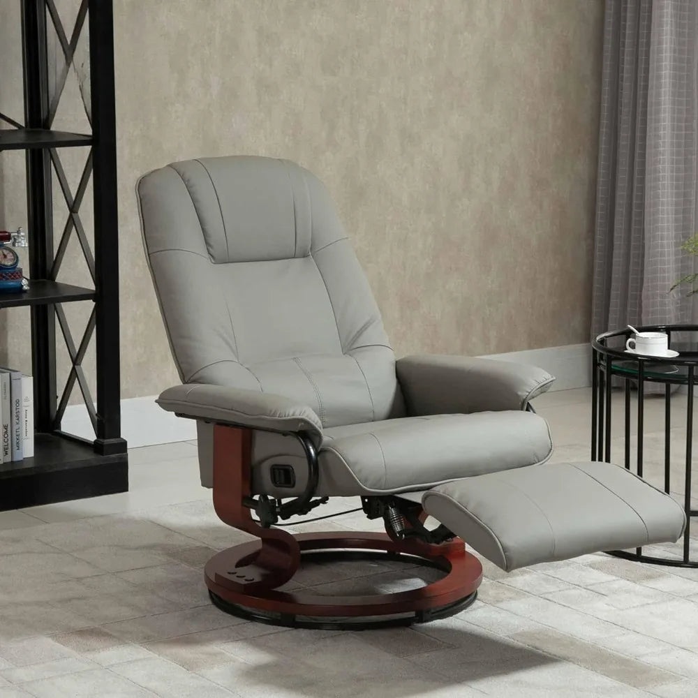 Faux Leather Manual Recliner Lounge Chair With Footrest Armrests Wood Base