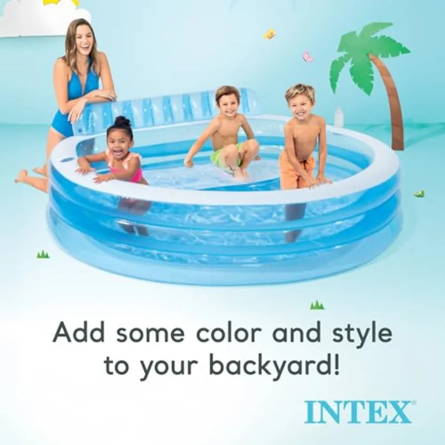 Swim Center Inflatable Family Lounge Pool With Built-In Bench Cupholder