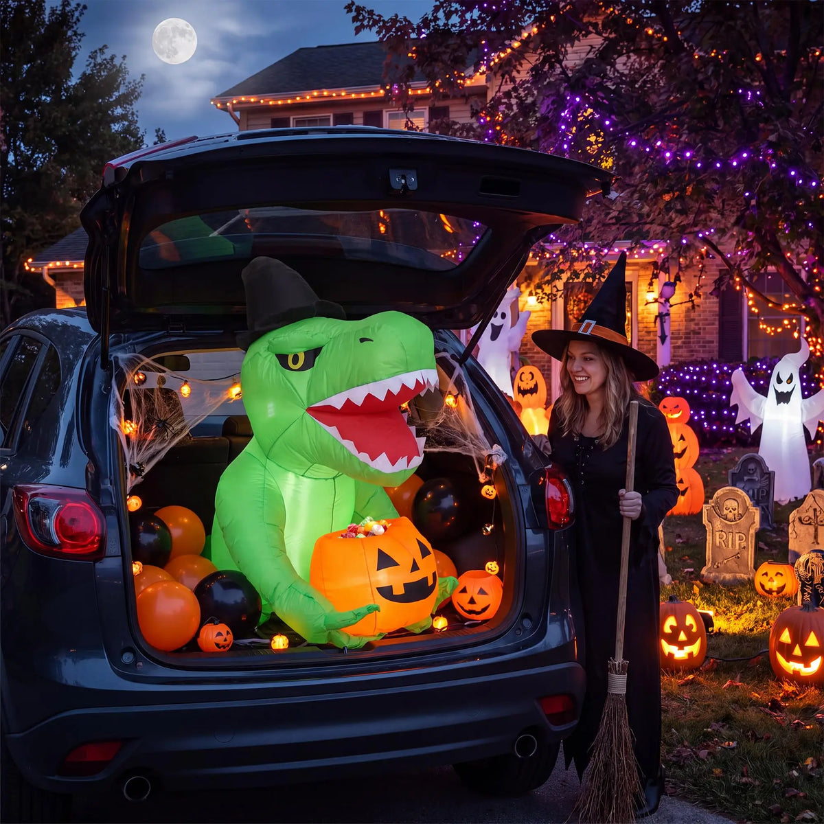 HiMISS Halloween Inflatable Dinosaur Trunk Or Treat LED Car Decoration