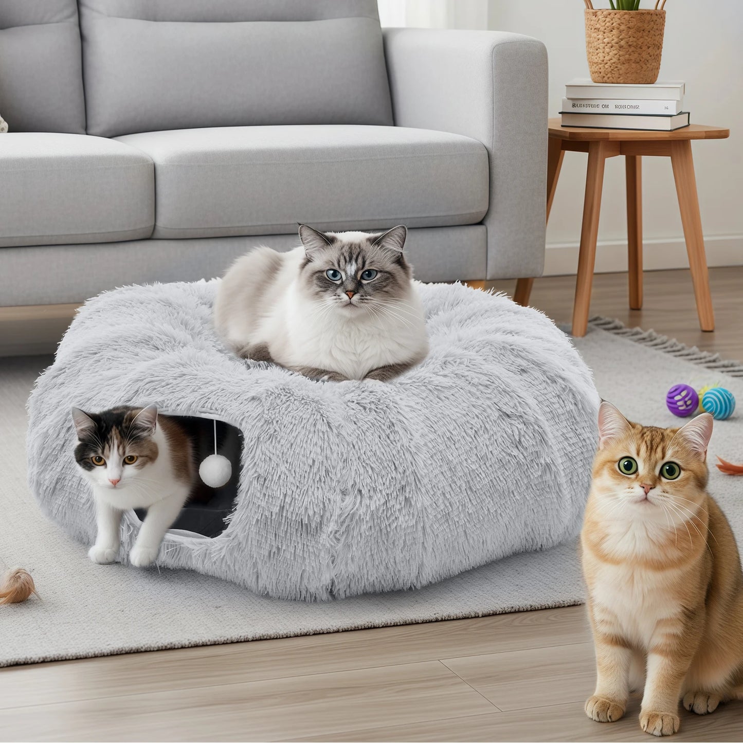 JHK Doughnut Cat Tunnel Bed Indoor Plush Play Space