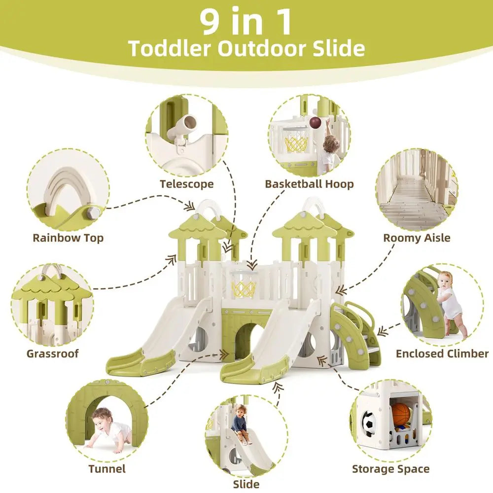 YTYIN Jungle 10-In-1 Toddler Slide Playset With Hoop