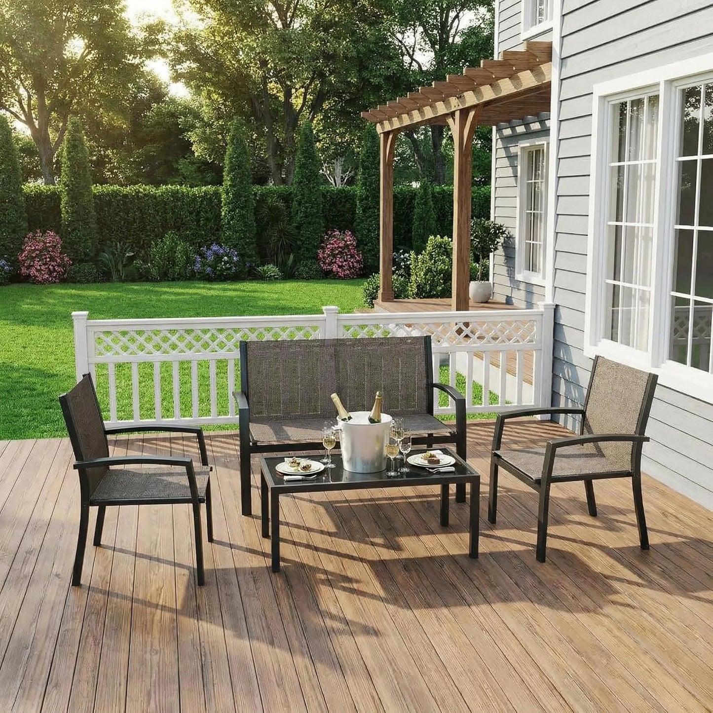 HobbyLane Modern 4 Piece Metal Patio Set With Mesh Seating