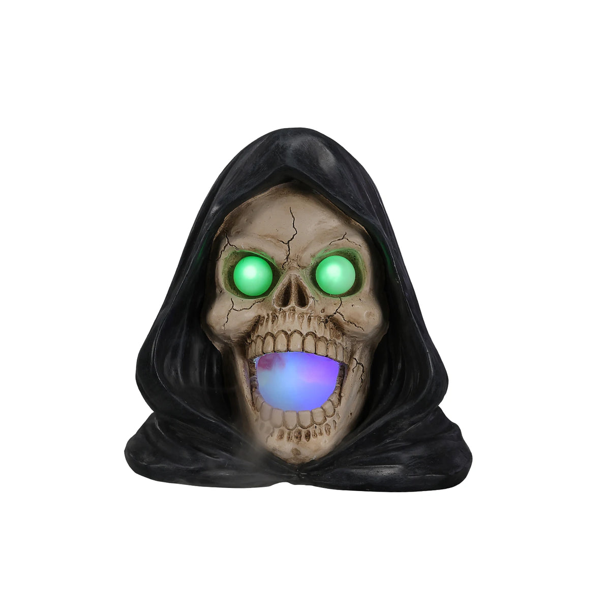 Halloween Grim Reaper Skull Statue With Fog And LED Lights