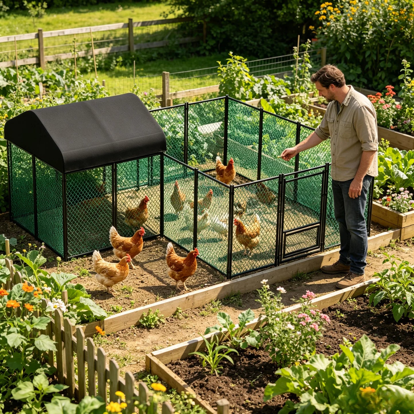 Metal Chicken Coop With Walk In Run And Waterproof Cover