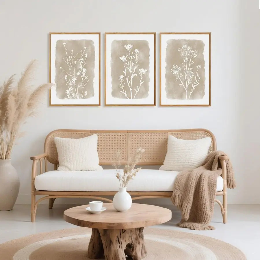 Botanical Farmhouse Wall Art Set Framed Boho Plant Decor