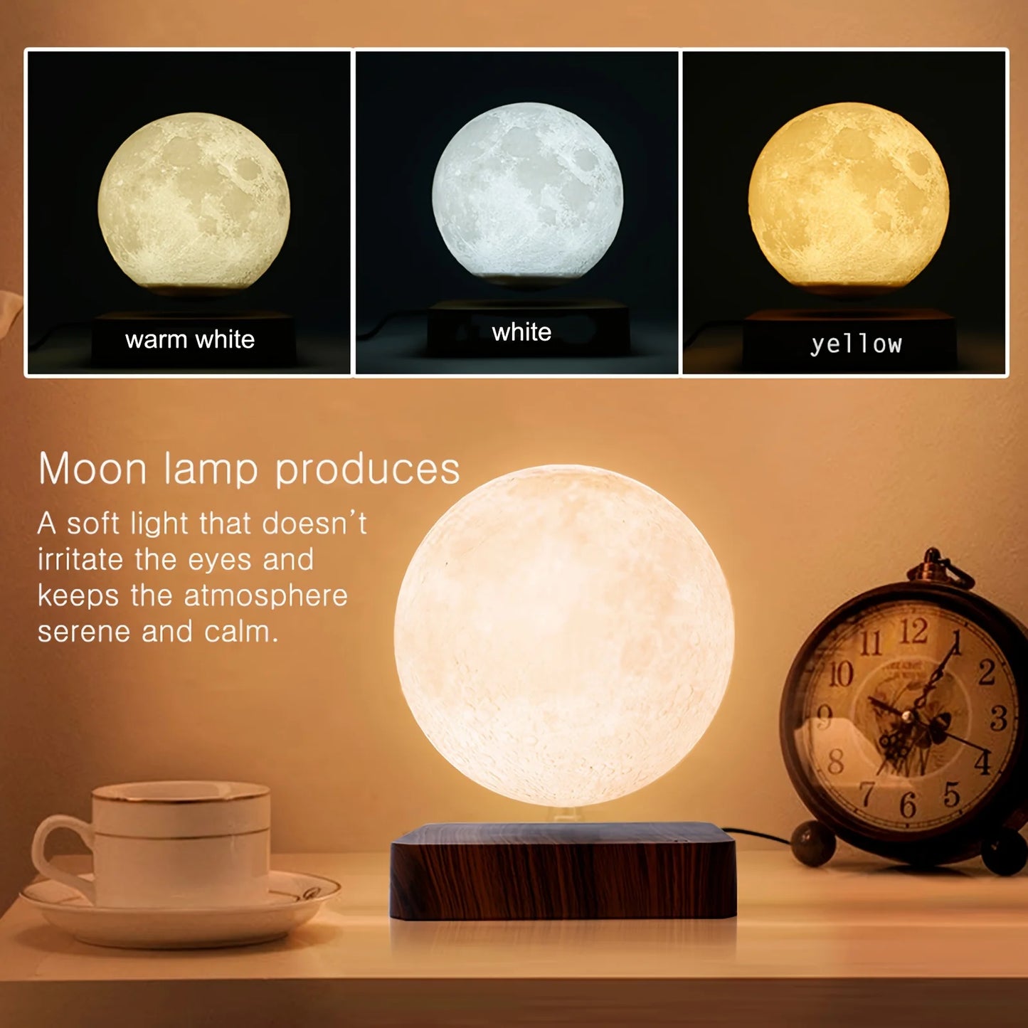 Mexllex Floating Moon Lamp With Base And 3 Color LED