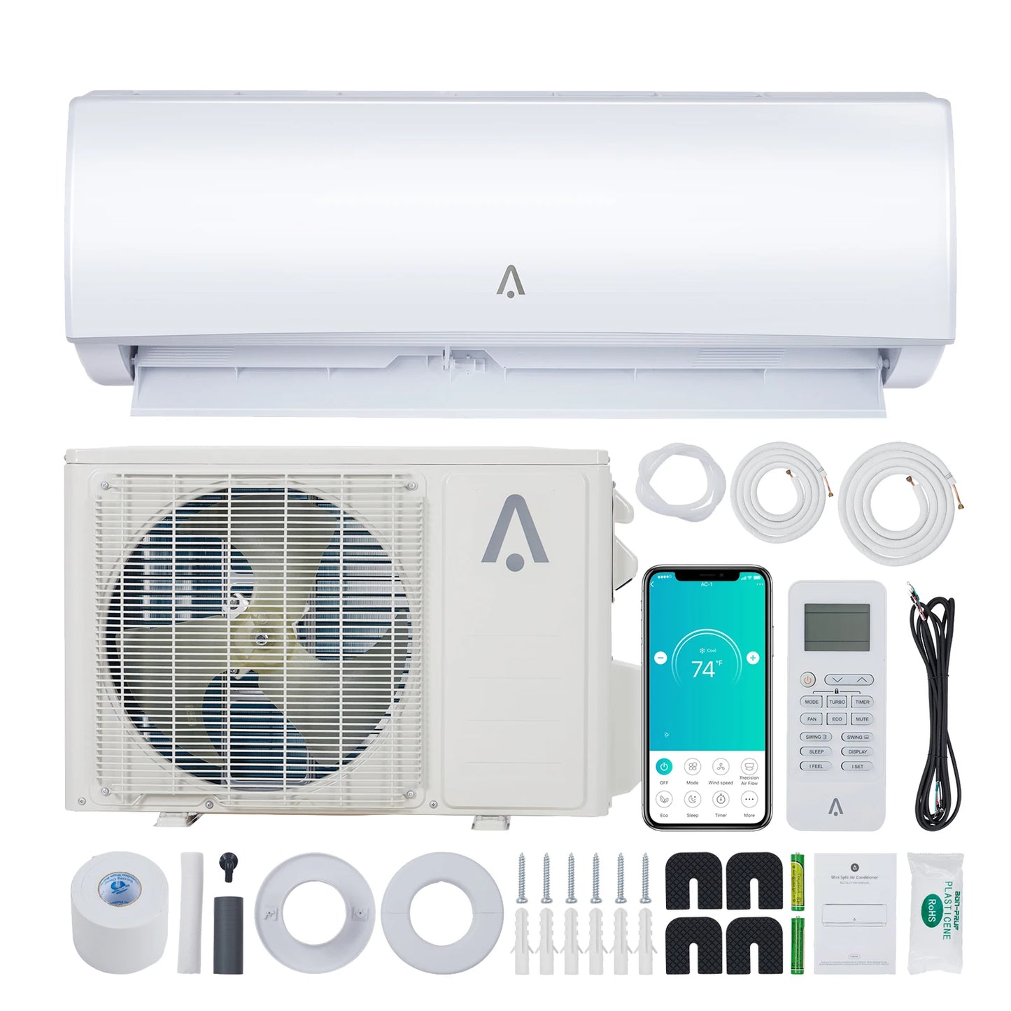 12000 BTU Mini Split Air Conditioner & Heater, 21 SEER2 r454b Inverter Ductless AC with WiFi Control,550 Sq.Ft.,installation Kit